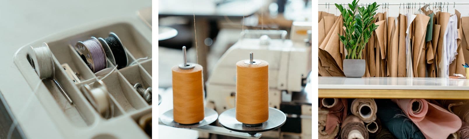 Hilos, máquinas de coser y patrones en el taller de Conintec.